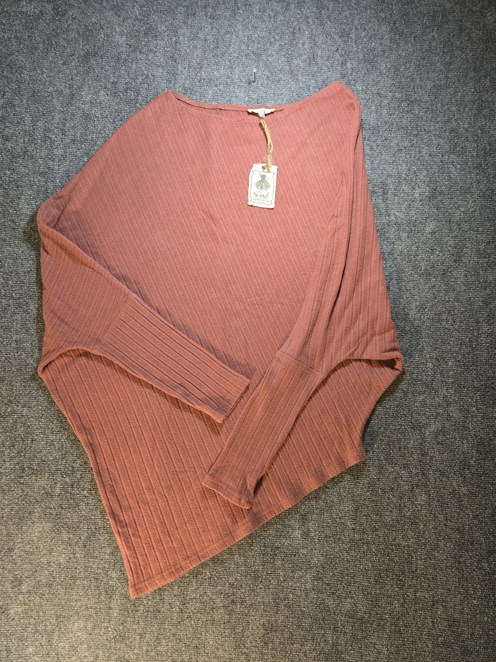 Easel Brand Ribbed Boatneck Long-Sleeve Top - Rust
